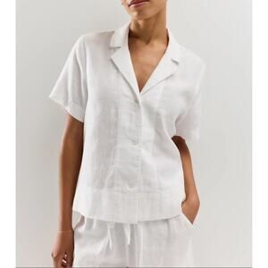 Quince Size Medium 100% Flax European Linen Box Fit Short Sleeve Button Top